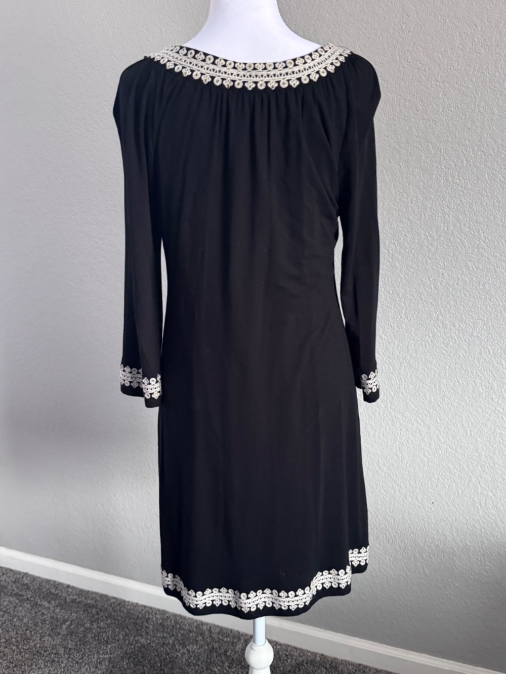 INC International Concepts Black Boho Embroidered Tunic Dress Size Large - Picture 6 of 12